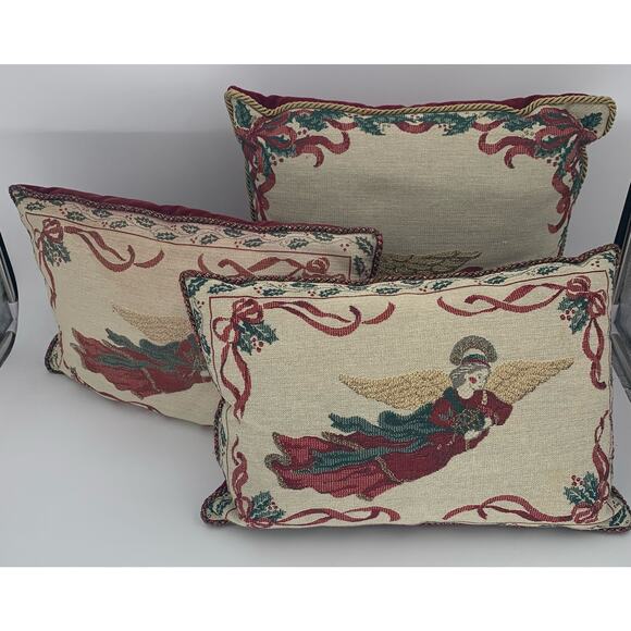 Riverdale Christmas Pillow Set Of Three Angels Gold Wings Tapestry Holiday Decor - Picture 2 of 6